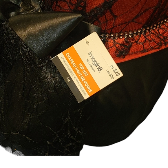 Imagin8 Halloween Fancy Top Hat Costume Accessory Lace Spider Webs Red - Picture 9 of 9